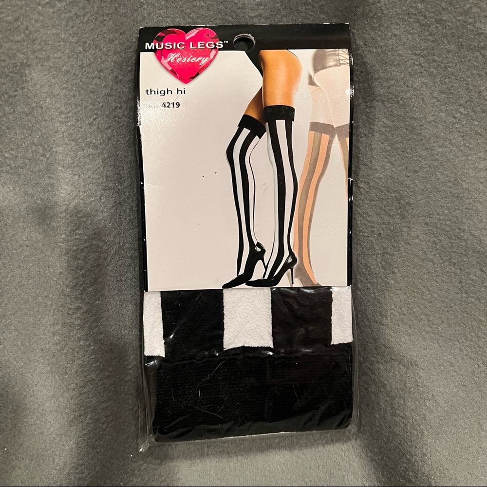 Black and White Striped Thigh High Tights - NIB